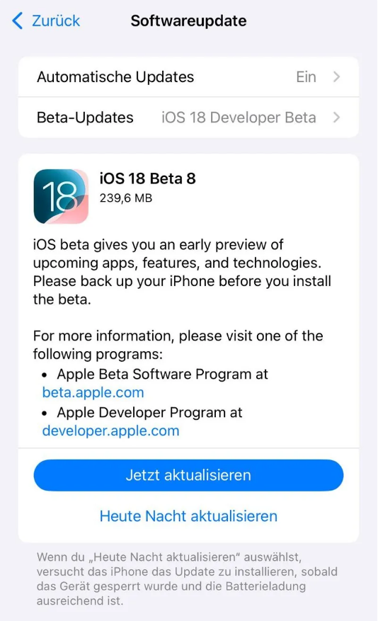 林西苹果手机维修分享苹果 iOS / iPadOS 18 开发者预览版 Beta 8 发布 